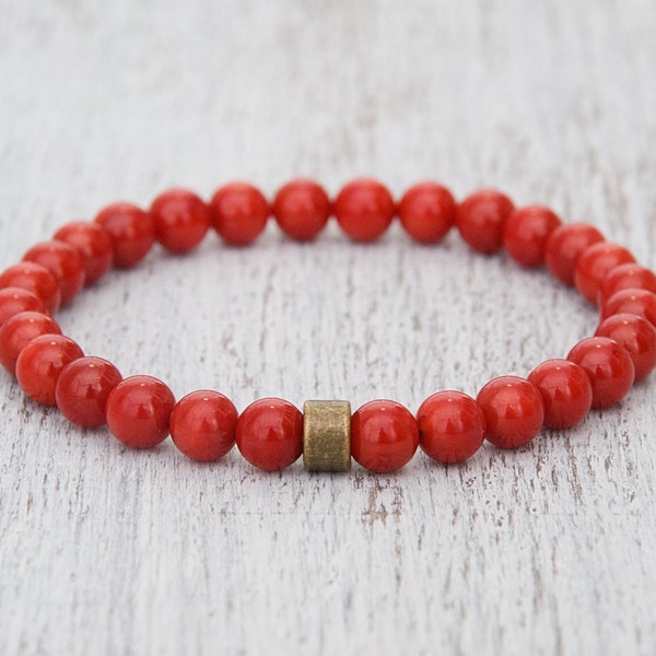 Red coral bracelet Coral bead bracelet Fashion jewelry Coral jewelry Minimalist bracelet Gift stack bracelet Red bracelet Christmas bracelet