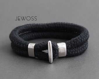 Black rope bracelet, Nautical cotton bracelet, Men and Women Unisex bracelet, Casual style bracelet Minimalist bracelet Sailing rope jewelry