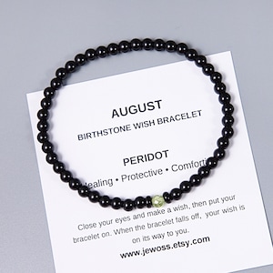 August birthstone bracelet with Peridot. Jewelry gift with descriptive card. Birthday Gift for him or her / 4mm