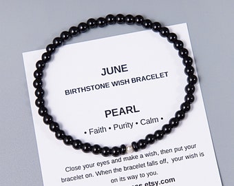 June Birthstone bracelet with Pearl. Birthday jewelry gift  / 4mm