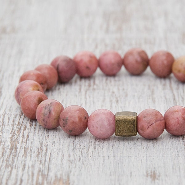 Pink gemstone bracelet Rhodonite bracelet Beaded jewelry Pink stone bracelet Amulet of protection Healing stone Gem jewelry Women's / 8mm