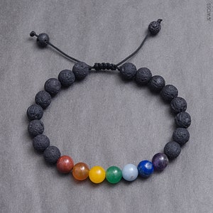 7 Chakra crystals Macrame adjustable bracelet with protection energy. Aromatherapy jewelry gift for meditation and yoga lovers / 8mm