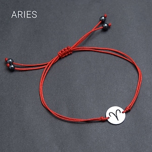 Aries cord bracelet with Zodiac symbol. Astrology Celestial string adjustable bracelet gift for friends