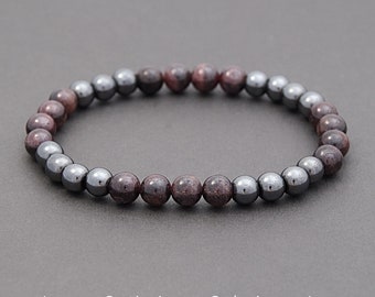 Garnet and Hematite Stone Bracelet, Calming Energy, Gift / 6mm