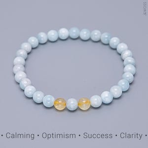 Aquamarine and Citrine bracelet with Calmness and Optimism energy. Blue gemstone jewelry gift for woman, Gemini birthstone / 6mm