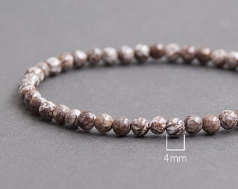 Brown Snowflake Jasper tiny bracelet. Calm Stability energy. Simple stone bracelet. Minimal jewelry gift, Thin stackable bracelet / 4mm