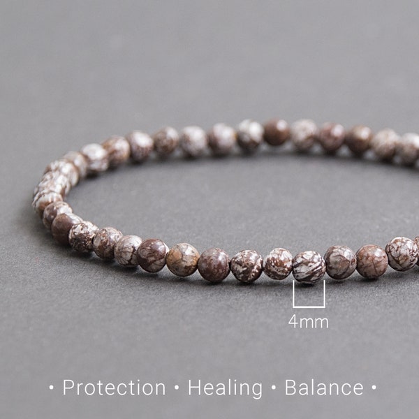 Brown Snowflake Jasper tiny bracelet. Calm Stability energy. Simple stone bracelet. Minimal jewelry gift, Thin stackable bracelet / 4mm