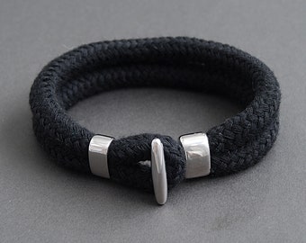 Bracelet corde noire, bracelet en coton nautique, bracelet unisexe pour hommes et femmes, bracelet de style décontracté, bracelet minimaliste, bijoux en corde de voile