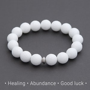 White agate bracelet with  Love and Peace energy. Gemstone jewelry gift for Wedding, Bridesmaid. Girlfriend summer gift / 12mm