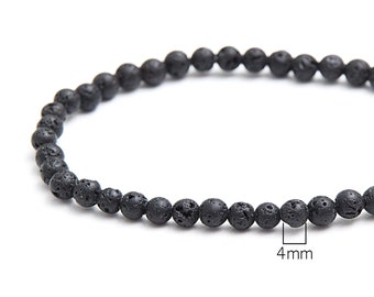 Volcanic lava minimalist bracelet, Tiny strength bracelet for man or woman, Black stacking simple bracelet, Basic jewelry friends gift / 4mm