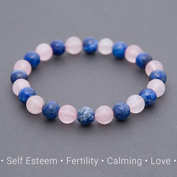 Rose Quartz and Lapis Lazuli Romantic Bracelet With Love and