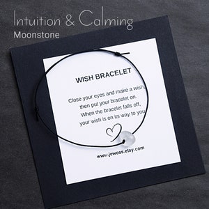 New Beginnings Moonstone wish bracelet. Crystal jewelry with Intuition and Calming energy. Adjustable bracelet gift for Cancer birthstone