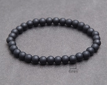 Black minimalist bracelet, Matte Onyx Simple jewelry, Matching stone bracelet, Protection energy jewelry gift for men, Daddy gift / 6mm