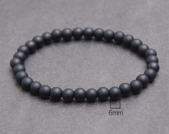 Black minimalist bracelet made of Matte Onyx. Simple stone jewelry with Protection energy. Gift for men, dad, brother, husband / 6mm