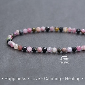 Tiny Tourmaline bracelet with Happiness and Calming energy. Libra birthstone. Dainty crystal jewelry gift.  stone / 4 mm