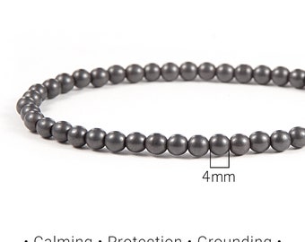 Tiny Matte Hematite bracelet. Gray dimple stacking bracelet. Calming Protection stone jewelry gift. Travel gift / 4mm