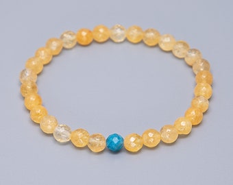 Yellow and blue bracelet, Apatite and Citrine gemstone jewelry, Stand with Ukraine, Calming and Removes Negativity energy / 6mm