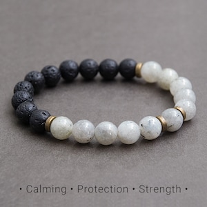 Calming and Protection bracelet made of Lava and Labradorite stone. Stone jewelry gift for men, boyfriends, husbands, brothers / 8mm