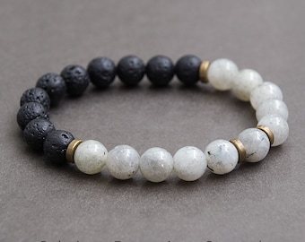 Calming and Protection bracelet, Lava and Labradorite jewelry, Stone jewelry gift for men, Gift for boyfriend / 8mm