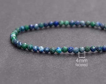 Tiny Azurite Malachite bracelet. Handmade bracelet for Mental Stabilization And Meditation. Stone jewelry gift for men and women / 4mm