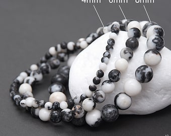 Black and White Zebra Agate Bracelet, Stackable Beaded Stone Jewelry / 4-8mm