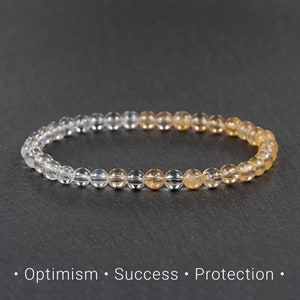 Optimism and Success Citrine and Clear Quartz bracelet, Crystal beaded bracelet, Jewelry gift for Aries / 5-6mm