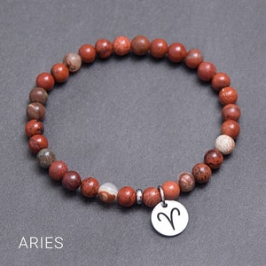 Aries zodiac bracelet for Birthday gift. Personalized Horoscope jewelry gift. Astrology Birthstone Beaded jewelry / 6mm