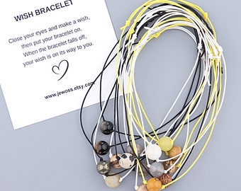 Choose your stone and energy: Yellow and brown gemstone wish bracelet. Minimalist adjustable Jewelry. Friendship talisman, Make a wish gift