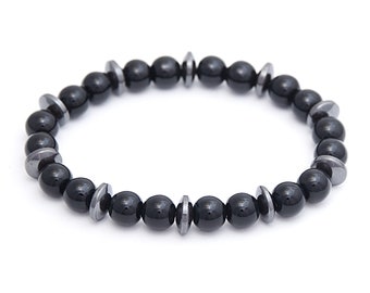 Onyx and Hematite Stone Bracelet, Calming and Protection Energy / 8mm