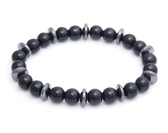 Black Onyx and Hematite stone bracelet for men, Calming and Protection jewelry gift, Aquarius birthstone, Beaded bracelet gift / 8mm