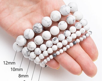 Howlite bracelet. Simple Tiny to Bold bead size bracelet. Patience, Optimism, Balance energy everyday bracelet. Gift for bridesmaid / 4-12mm