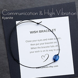 Kyanite wish cord adjustable bracelet. Communication and High Vibration jewelry Gift for her or him. String  anklet, Pisces birthstone