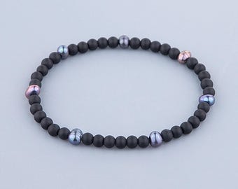 Black Onyx Pearl Bracelet 4mm. Elegant Minimalist Jewelry gift for Women or Men