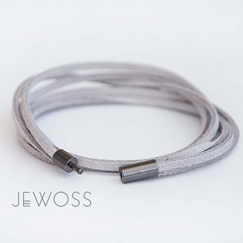 Gray minimalist bracelet, Double wrap suede bracelet, Multi strands bracelet, Handmade jewelry, Unisex Casual jewelry Gift under 15 image 5