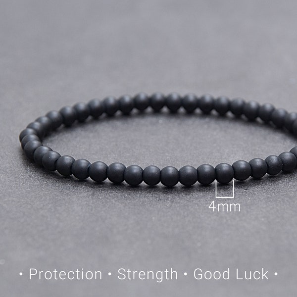 Mesmerizing black Matte Onyx bracelet, Simple stacking bracelet, Unisex layering jewelry, Friends gift under 15, Everyday bracelet / 4 mm