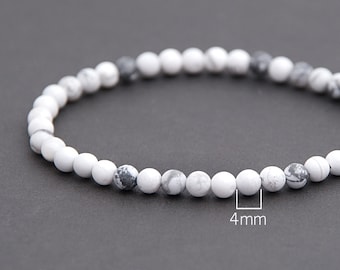 Tiny Howlite bracelet with Patience, Optimism, and Balance energy. Simple everyday jewelry gift for bridesmaid / 4-5mm