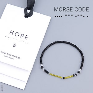 モールス信号ブレスレット HOPE – ミニマリストビーズブレスレット、インスピレーションあふれるギフト、秘密のメッセージジュエリー、ハンドメイドの友情ブレスレット