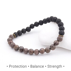 Jaspis och vulkanisk lava armband med skydd och balansenergi. Minimalistiskt stenarmband, Diffusor smycke present / 6 mm