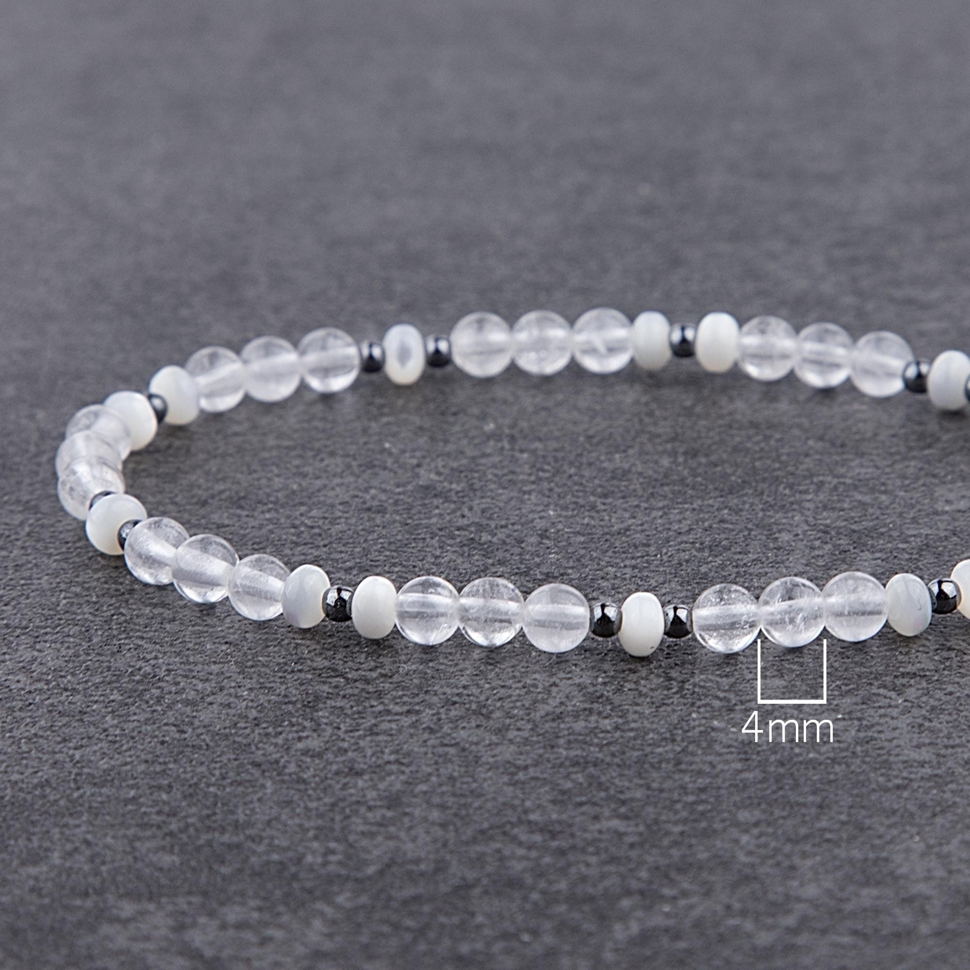 Tiny Clear Quartz, Mother of Pearl and Hematite Bracelet 4mm