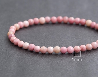 Tiny Rhodonite bracelet. Pink jewelry. Love stone Stretch bracelet gift for women, Girls, Girlfriend / 4-5mm