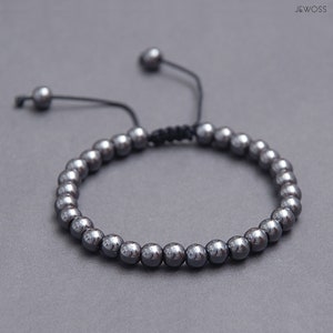 Hematite adjustable bracelet, Macrame beaded bracelet, Gift for men, Man jewelry, Everyday beaded bracelet / 6mm