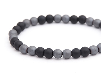 GRAY and BLACK Hematite and Matte Onyx bracelet, Protection and Strength energy, Men stackable bracelet gift for men / 6mm