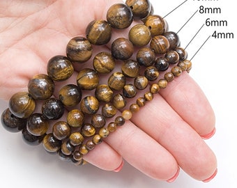 Tigerauge Armband. Winziges bis kräftiges Armband. Stein Geschenk Geschenk mit Reichtum, Glück und Schutzenergie / 4-12 mm