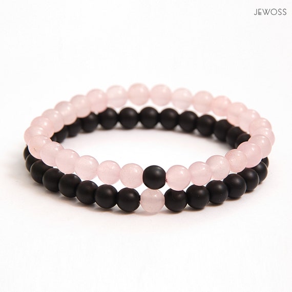 Romantic Couples Bracelet Set. Pink Black Bracelets. His and  display picture 2