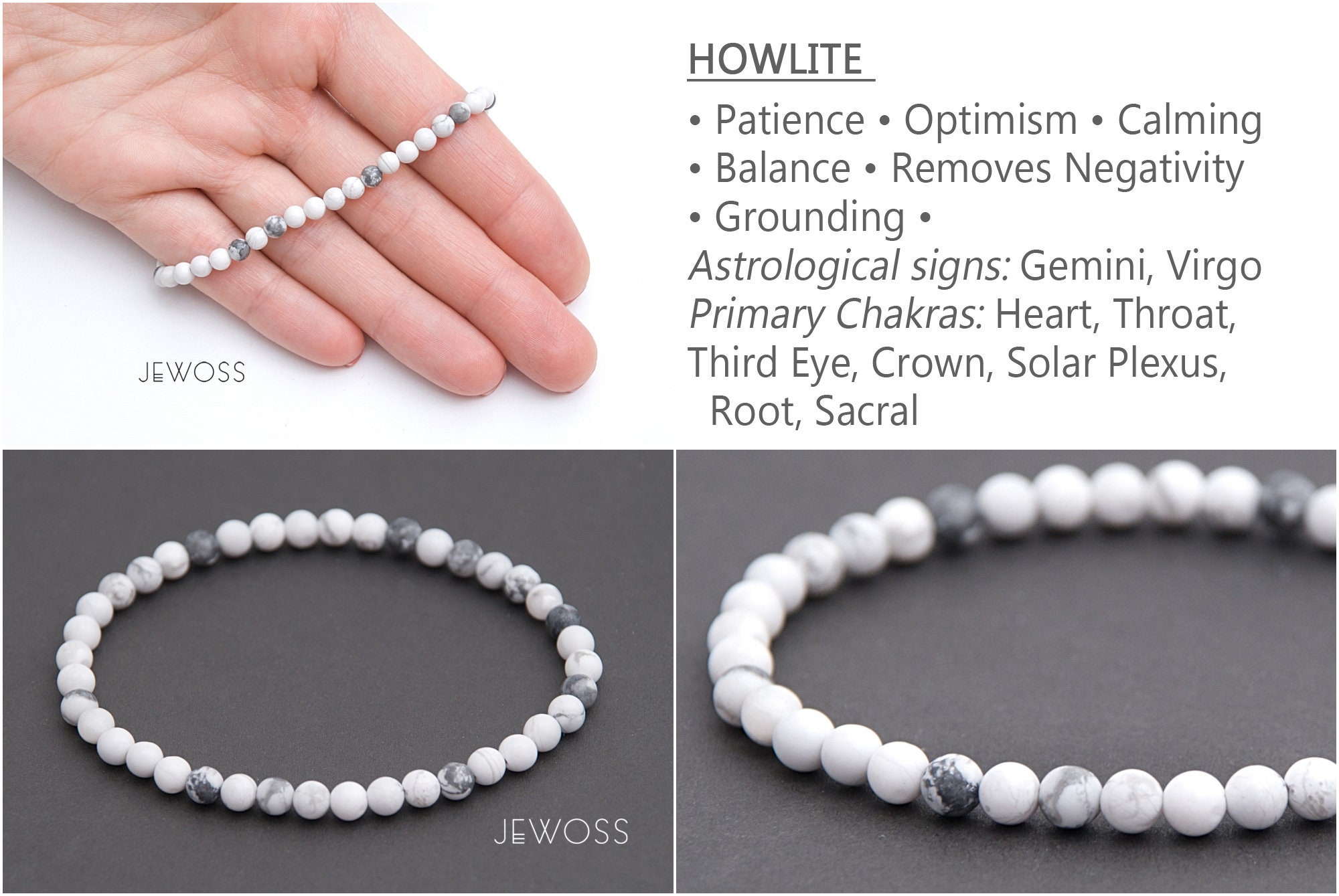 Gemini White Howlite Gemstone Bracelet for Patience