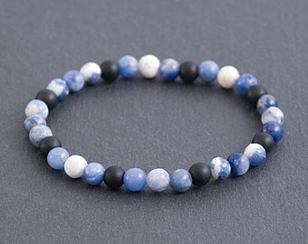 Sodalite & Matte Onyx Bracelet, Empathy Protection, Sagittarius Gemini Birthstone / 6mm