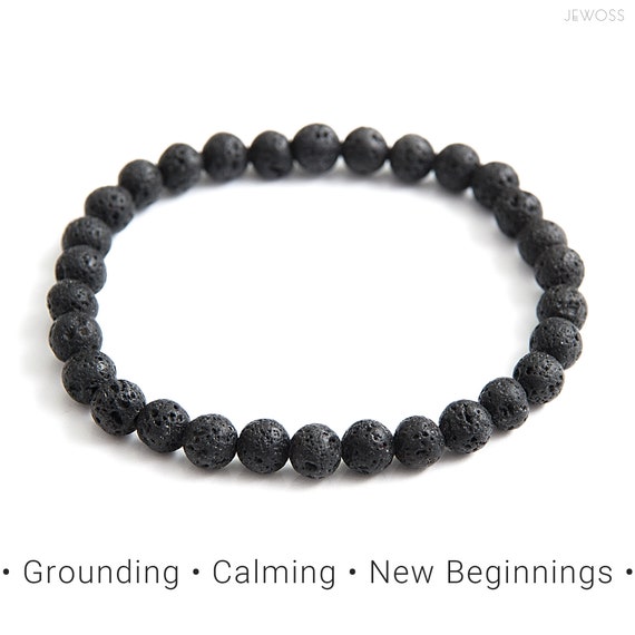 Volcanic Lava bracelet with Strength and Grounding energy. Men's black bead layering jewelry for Daddy, brother, husband, boyfriend / 6mm
