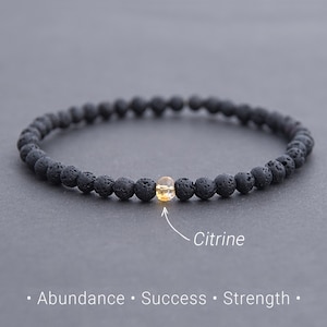Mens gift Volcanic lava, Citrine bracelet. Minimalist jewelry. Tiny black accented bracelet. Husband, Boyfriend Gift. Scorpio gift / 4mm