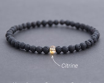 Mens gift Volcanic lava, Citrine bracelet. Minimalist jewelry. Tiny black accented bracelet. Husband, Boyfriend Gift. Scorpio gift / 4mm