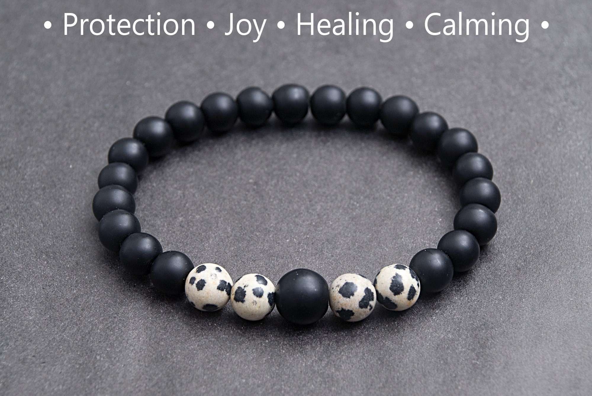 Dalmatian Jasper And Matte Onyx Bracelet Joy And Protection Etsy